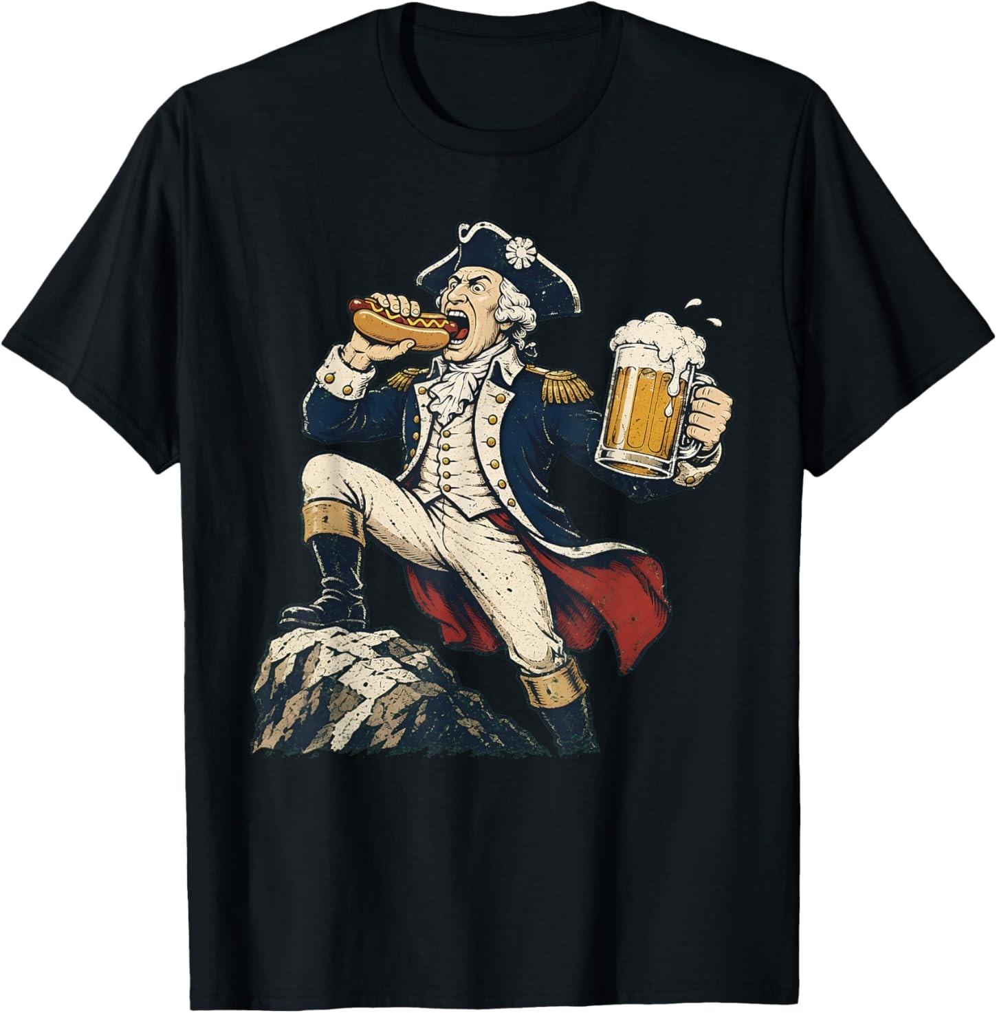 Washington s Freedom Funny George Washington Hot Dog Beer T-Shirt S разноцветный