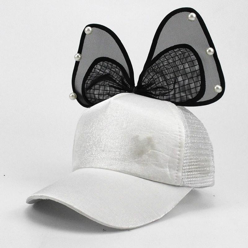Big Bow Summer Kids Black White Pink Lace Floral Ear Baseball Caps With Children Sun Hats Princess