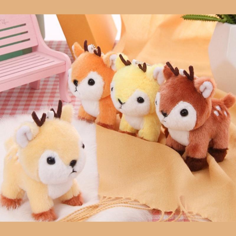 10cm Cartoon Deer Soft Stuffed Plush Toy Animal Fluffy Elk Doll Fawn Keychain Backpack Pendant Christmas Gifts for Kids
