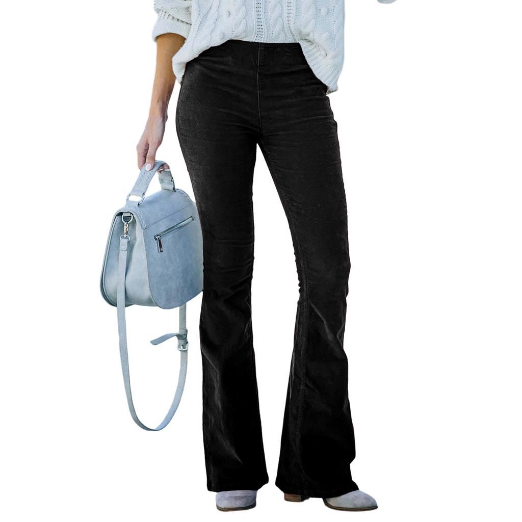 Damen Farbige High Waist Slim Fit Micro Flare Cordhose Mit Gummizug Lässige Hose