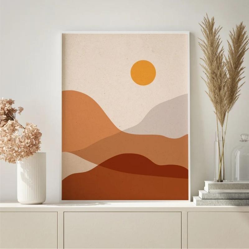 Neutraler Boho Mid Century Abstrakt Botanisch Linie Terrakotta Töne Geometrisches Poster Leinwandmalerei Wandkunst Bilder Heimdekor