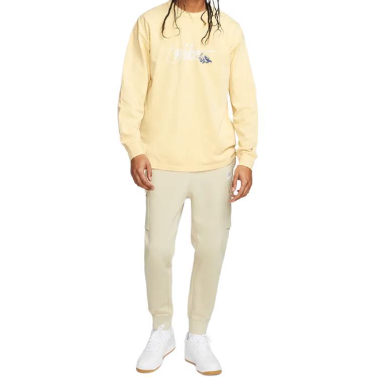 Nike Letter Print Crew Neck Long Sleeve Sweatshirt Unisex Tops Yellow FD0960-753
