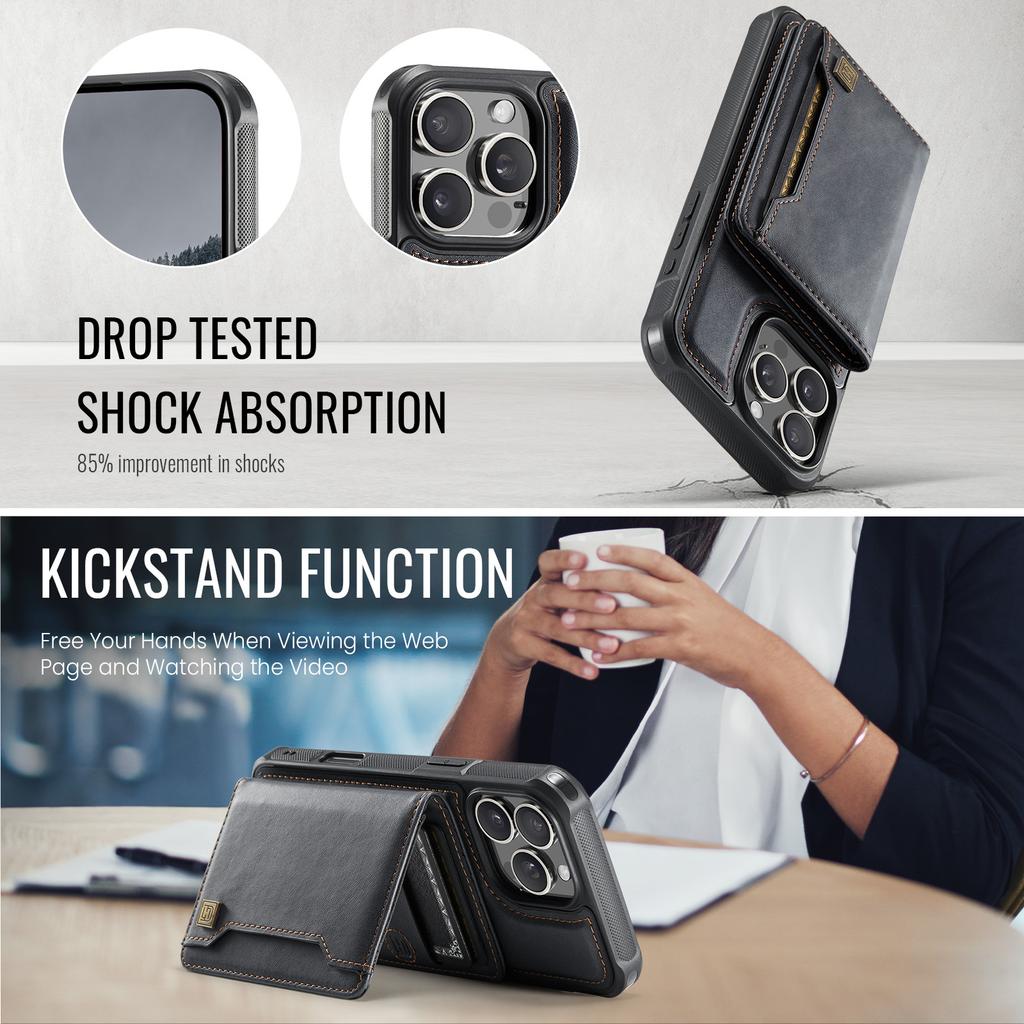 For iPhone 16 Pro Case AUTSPACE A13 Vintage Leather Back Cover with Magnetic Detachable Card Bag