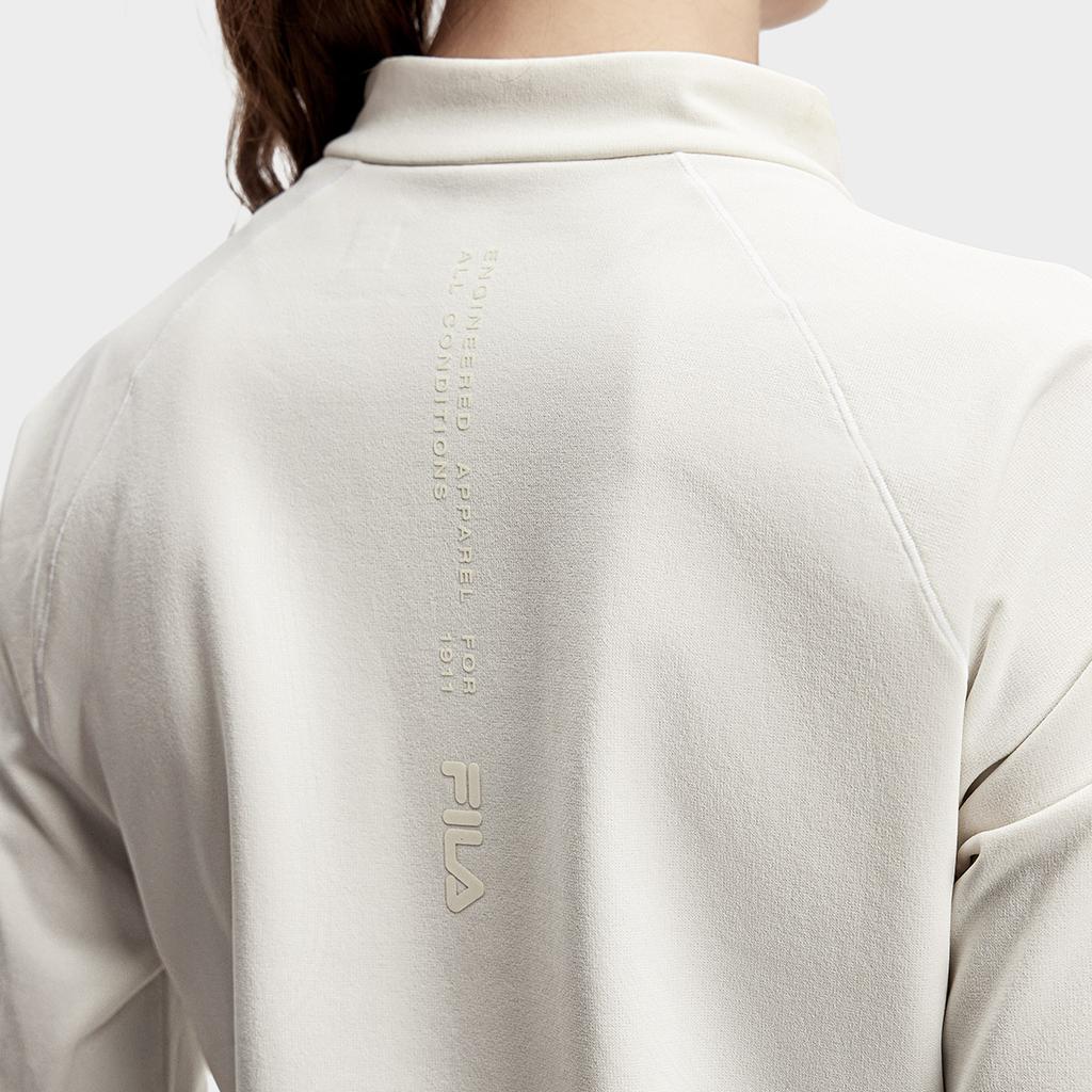 FILA Solid Color Stand Collar Sports Long Sleeve Raglan T-Shirt Women Tops Cloud-White A11W417201F-WT