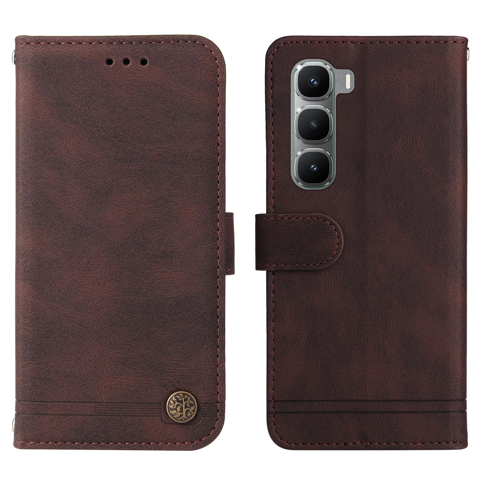 

For Infinix Hot 60 Pro 4G Leather Wallet Cases Skin Touch Phone Cover Stand with Strap Brown