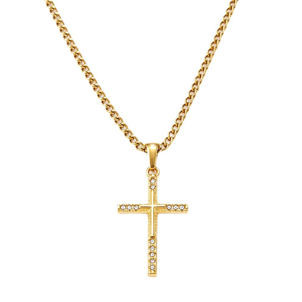 Elegant Crystal Cross Pendant Necklace: Light Luxury Clavicle Chain, Personalized High-End Design for Women