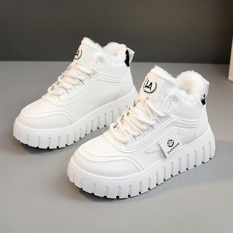 High Top Snow Boots  Women's Winter Plush Student Cotton Shoes  Trendy Thick Soles Casual Sports Shoes