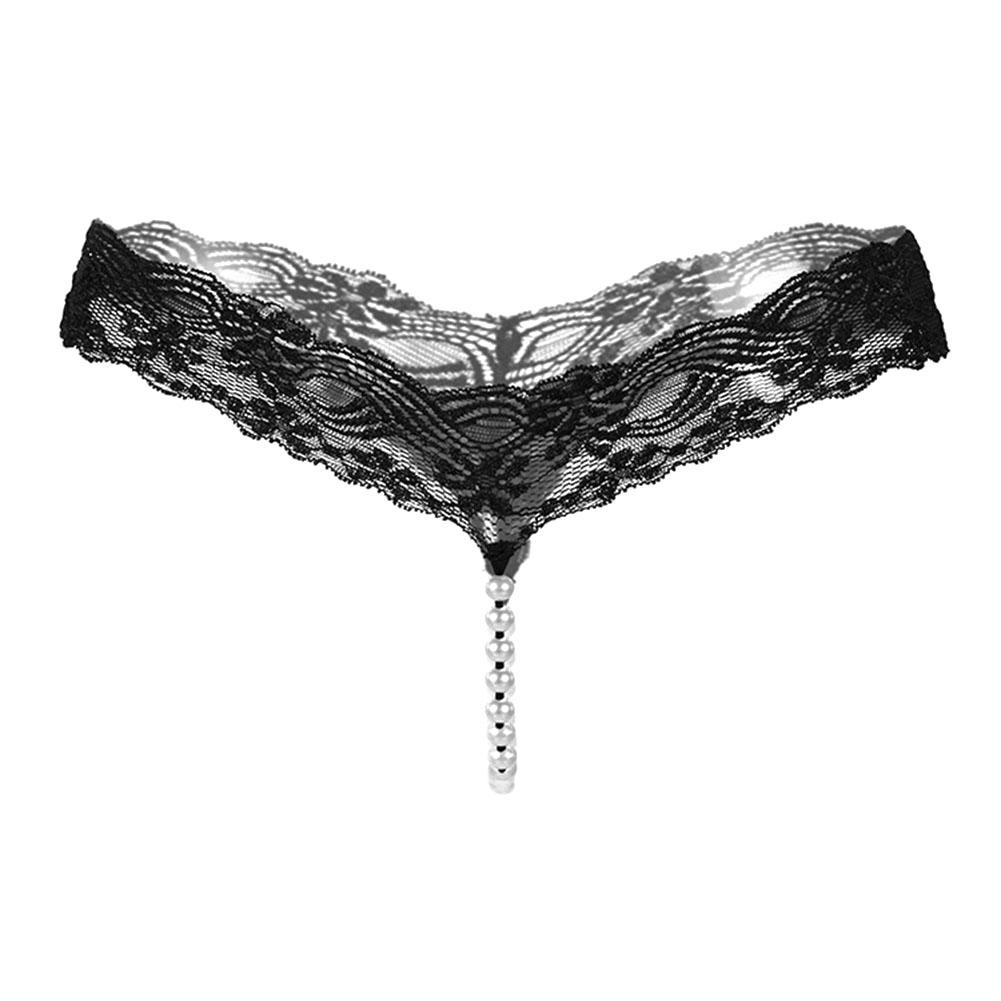 Women G String Faux Pearls See Through Sexy Transparent