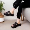 Fashion 2025 New Women'S Leather Upper Plus Size Sandals Open Toe Roman Thick Sole Flat Sandals Hollow Breathable Comfort