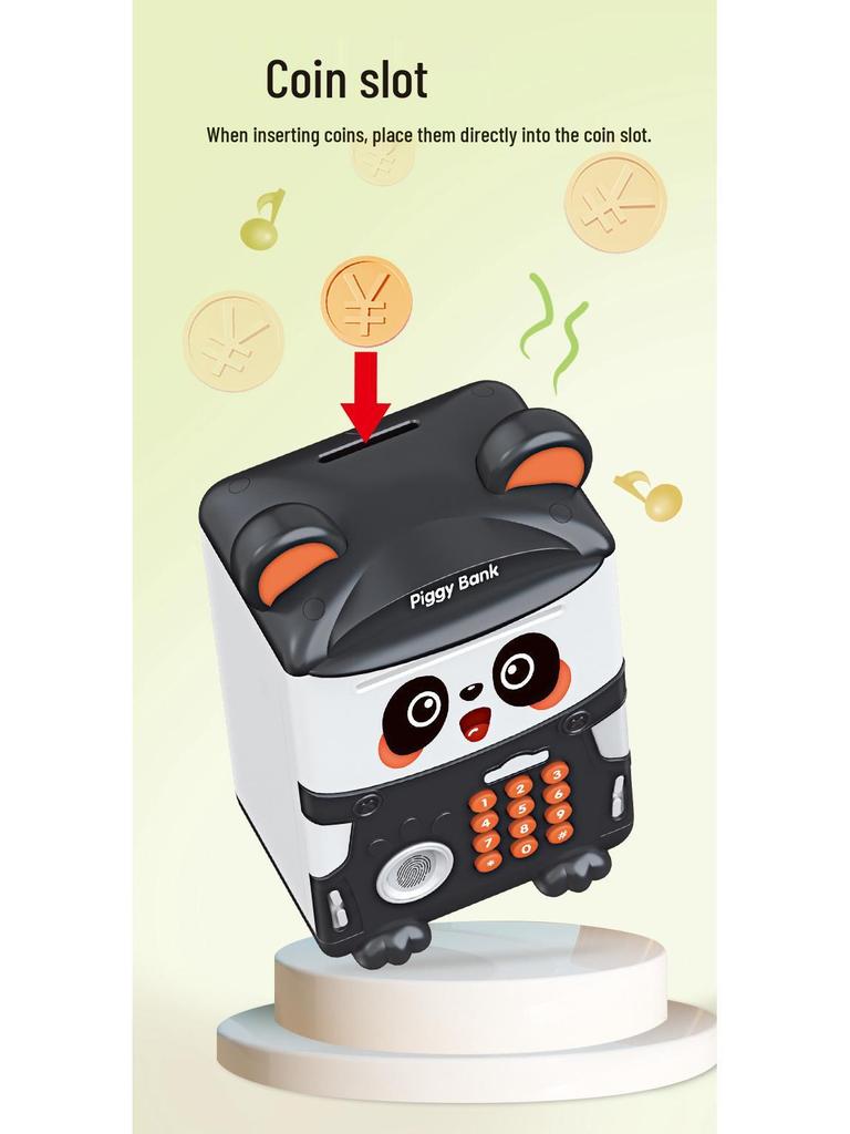 Children's Cartoon Panda Piggy Bank with Fingerprint Recognition & Password Unlock for Deposits and Withdrawals.