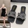 Women's 2024 New Cross-border Foreign Trade Large-size Women's Rhinestone Flat-bottomed Cool Slippers