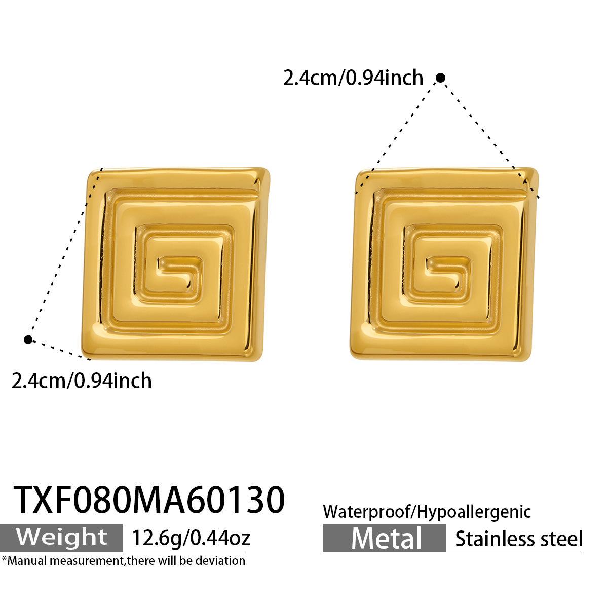 

Gold PVD Stainless Steel Square Studs with Hui Zi Pattern - Elegant Niche Earrings