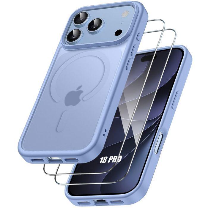 Coque + 2 Verres Trempés pour iPhone 18 Pro, Hybride Antichoc avec Cercle Magnétique - Violet