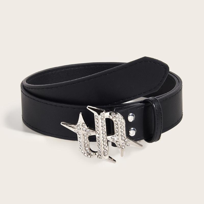 Punk PU Waist Belt for Jean Rock and Roll Hip Hop Studded Belt Waistband Glinting Buckle with Encrusted Rhinestones