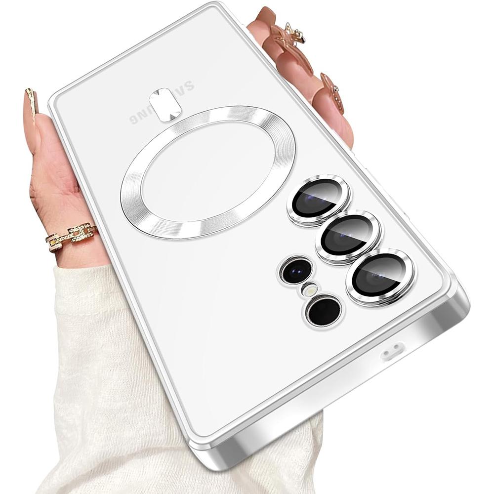 Luxus Magnetische Für Magsafe Hülle Für Samsung Galaxy S25 Edge S24 S23 S21 FE Plus Ultra Glitzer Beschichtung Silikonhülle Klar Weich