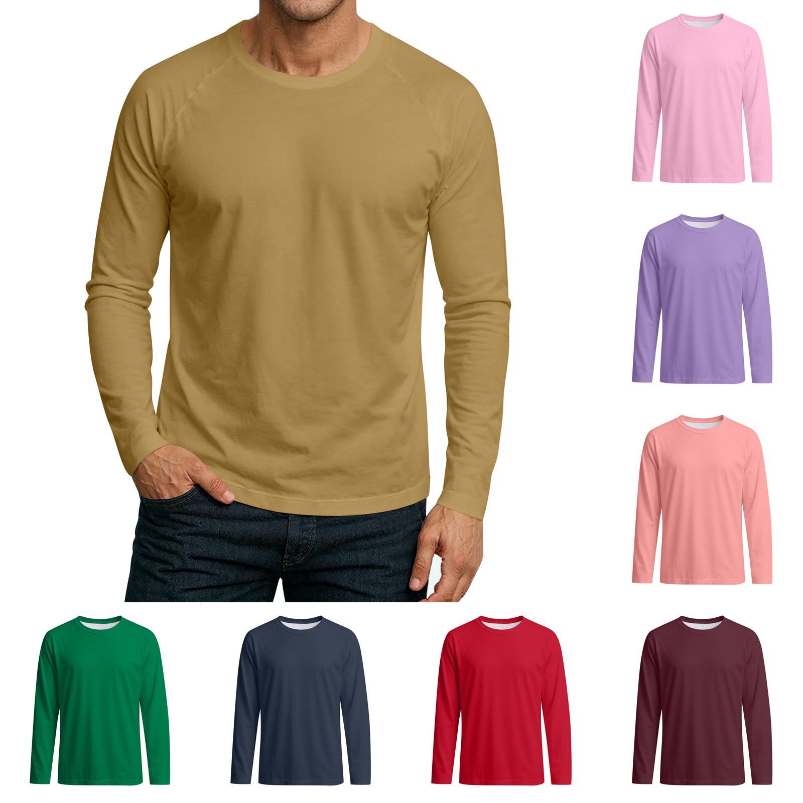 

Men s Round Neck Plunger Long Sleeve T-Shirt Top L коричневий