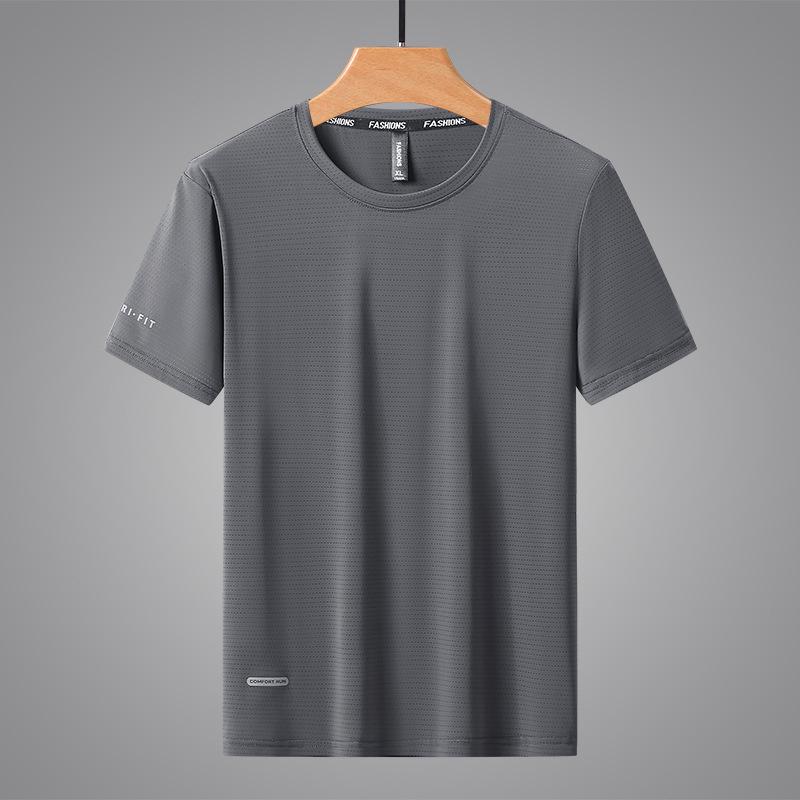 Men's Quick-Dry Ice Silk Short Sleeve Sport T-Shirt - Breathable, Elastic, Casual Round Neck