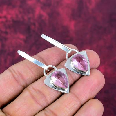 Rosa Kunzit Ohrringe Edelstein Schmuck, 925 Sterling Silber Ohrringe, handgefertigter Schmuck Geburtsstein Ohrringe, Geschenk für Ihn