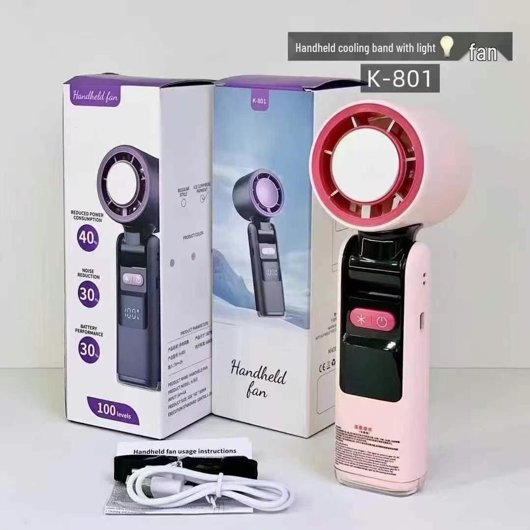 High-Speed Handheld Fan with Digital Display, 199 Gears, LED Light, Foldable Design 1800mAh Battery