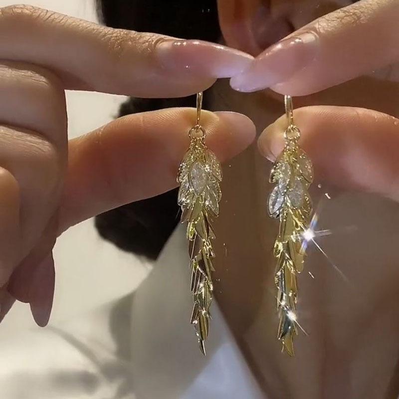 

Earrings with Delicate Temperament, Light Luxury, High-end Feel, Wheat Ear Rings with Niche Design, Long Tassel Leaf Earrings, Ear Hooks