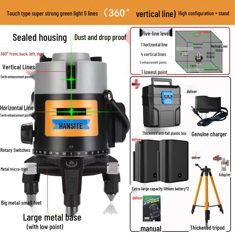 High-Precision Infrared Laser Level: 2 & 5-Line, Automatic, Indoor/Outdoor, Green & Blue Light