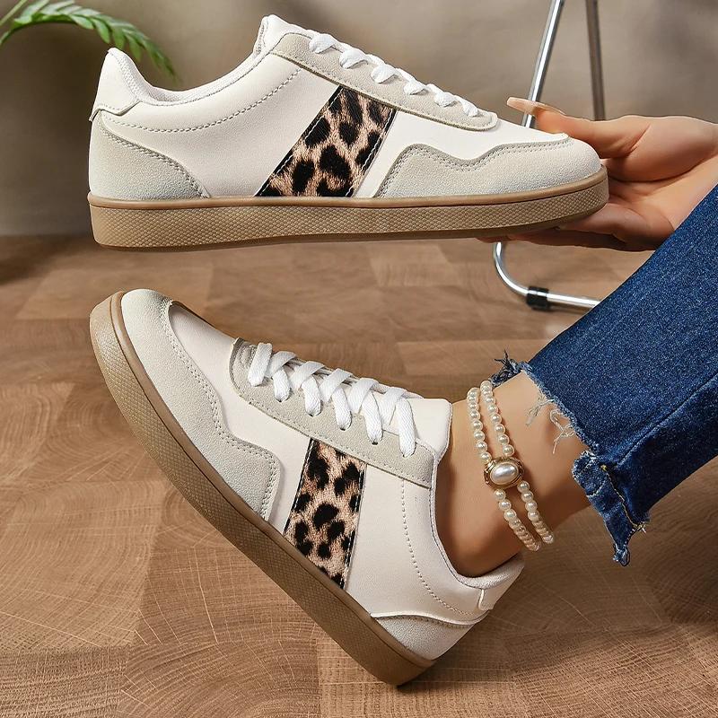 

Женские кроссовки на плоской подошве с леопардовым принтом, дизайнерская осенняя повседневная обувь, спортивная обувь на шнуровке, 2024, тренд, новые кроссовки для ходьбы, женские кроссовки Zapatillas 43 покинуть белый