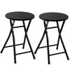 VECELO Folding Stools (Set of 2) - Lightweight, Slim, Portable, Fully Assembled, 46.5cm High, 100kg Weight Capacity, Wood Grain, Black