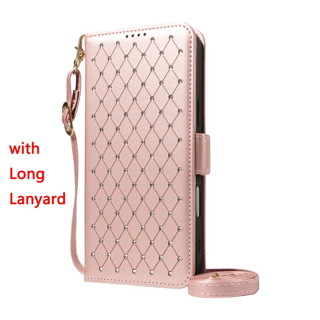 Phone Case for iPhone 17 16 Pro Max 15 Plus 14 13 Plus 12 Pro Max Bling Leather Phone Case with Lanyard Flip Wallet Stand Cover
