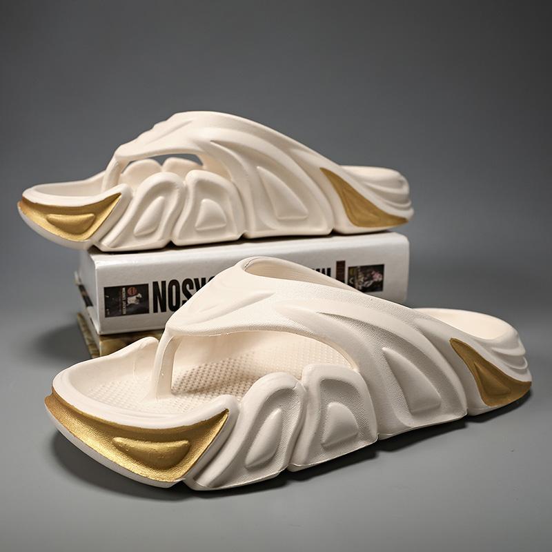 Men Summer Non-slip Flip Flops Outside Beach Slippers Flat Shoes Outdoor Slides Non-Slip Home Ashion Sandals Hollow Breathable