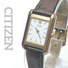 Used Working Item CITIZEN Eco-Drive Solar Ladies Square Vintage Gold Genuine Belt