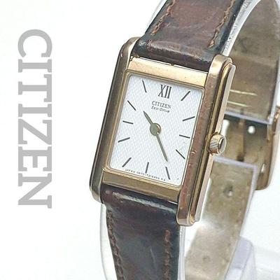 Used Working Item CITIZEN Eco-Drive Solar Ladies Square Vintage Gold Genuine Belt