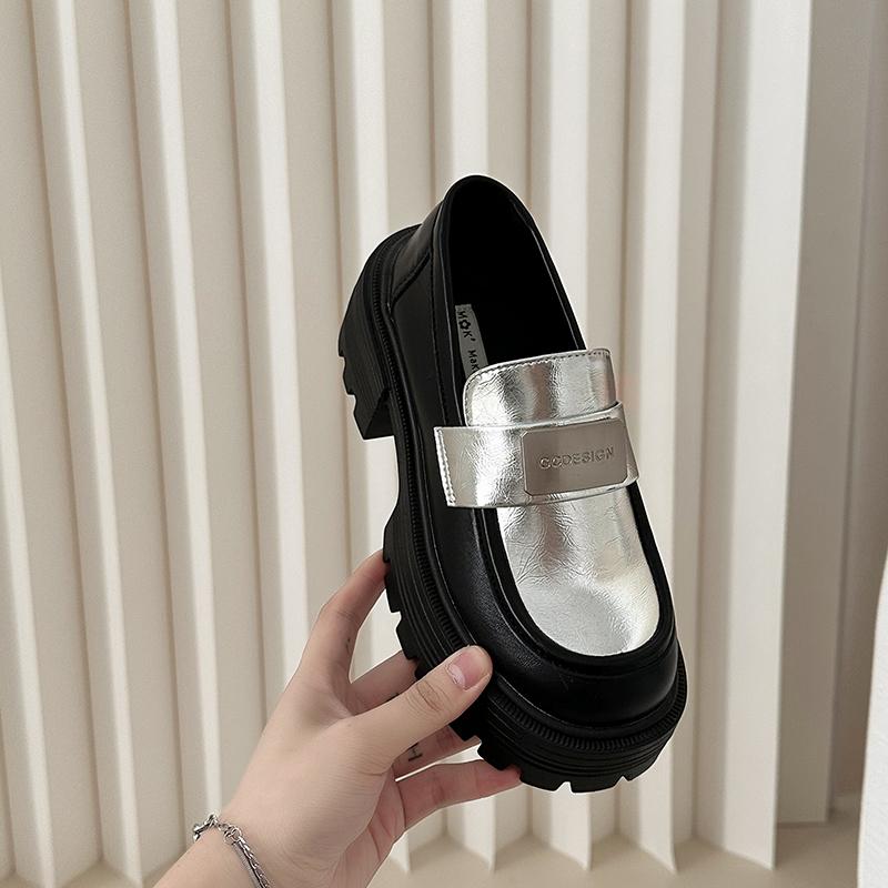 

Лоферы ретро японский британский стиль платформа увеличивающая рост маленькие кожаные туфли женская мода универсальные 35 серебряный