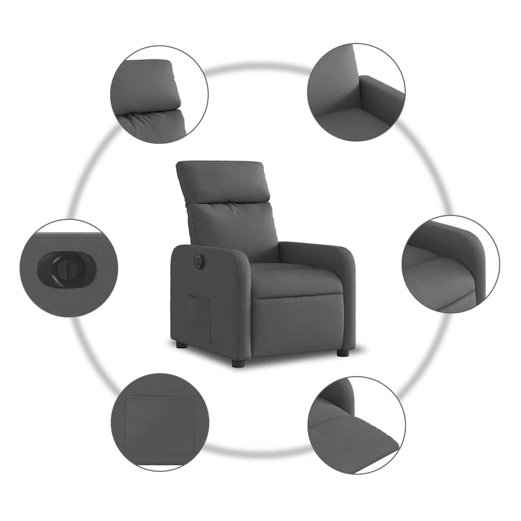 Vidaxl Elektryczny Fotel Rozkładany, Ciemnoszary, Obity Tkaniną