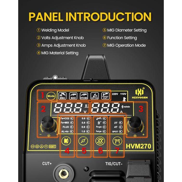 6-in-1 Welding Machine - HZXVOGEN HVM270 - 200 A - MIG/TIG/MMA/CUT - Synergic IGBT