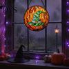 Creative Halloween Souvenirs Stained Glass Suncatcher Ornament, Vintage Hanging Window Decor with Pumpkin Ghost Bat Witch Moonlit Wall Hangings