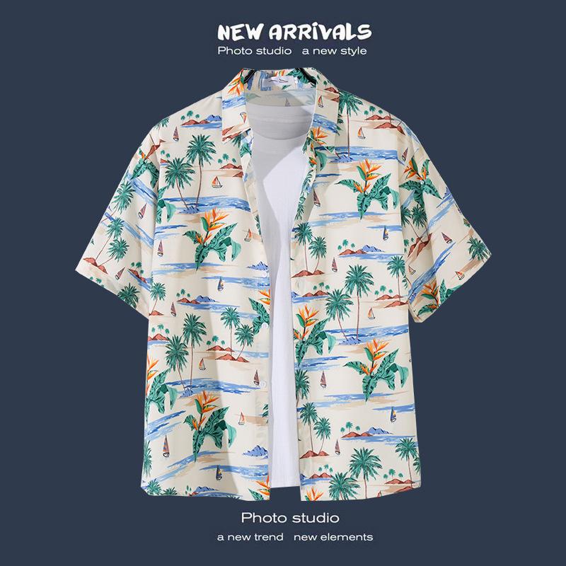 Floral Print Short-sleeved Shirt Beach Suit Summer Lightweight Couple Casual Loose Shorts