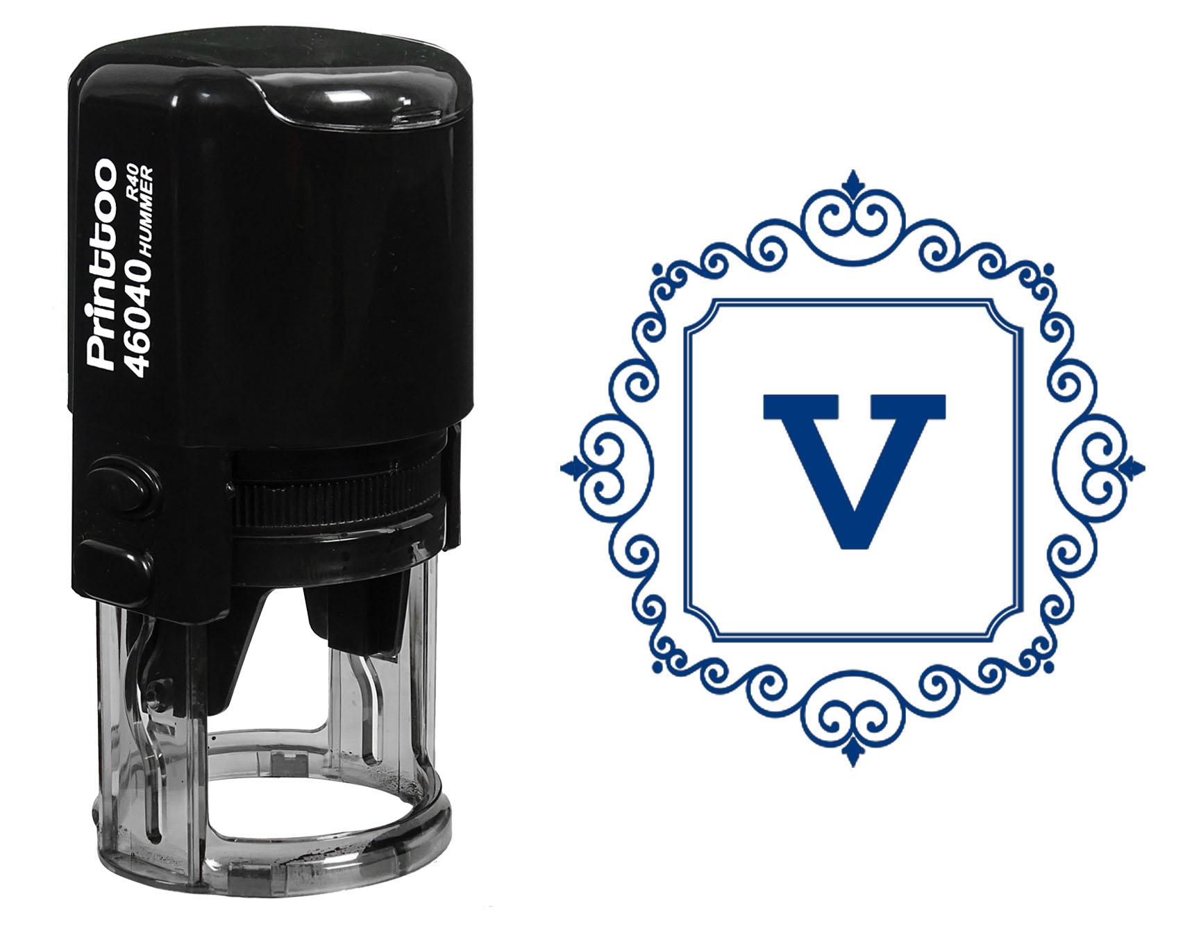 

Printtoo Square Swirl Border Self Inking R-40 V Alphabet Monogram Initial Rubber Stamp Office 30 mm Diameter (Approx) синій