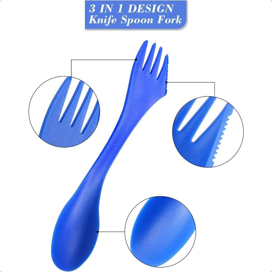 20 Pack Camping Forks 3 in 1 Travel Spoon Fork Knife 7 Inches EcoFriendly Durable Plastic Sporks 6 Colors Mixing Sporks for Bac
