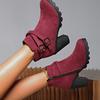 Herbst Dicke Absatzstiefel Damen Weinrot Kurz Mode Spitz Damenstiefel