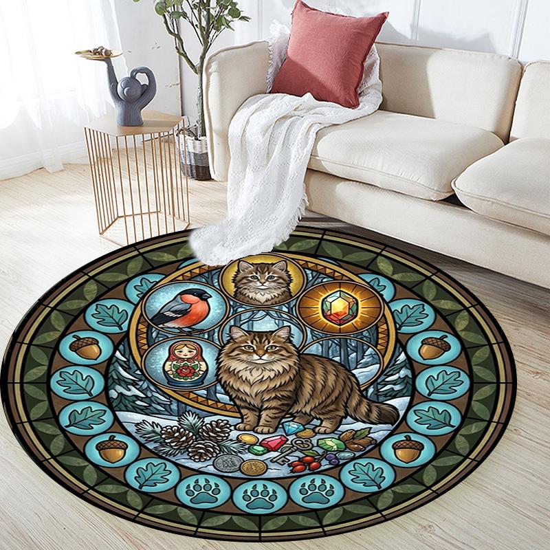 Wild Cats Symbols Round Area Rug Under Office Chairs Bedroom Living Room Home Decor