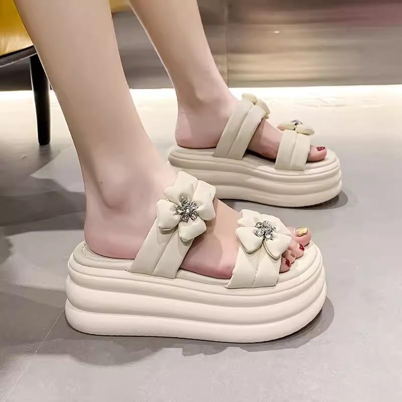 Fashion 8cm Woman Slippers 2024 Summer Fashion Sweet Female Casual Platform Shoes Microfiber Leather Women Outdoor Slides Heels