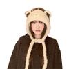 Cartoon Bear Ear Plush Knitted Hat Keep Warm Bear Ears Beanie Lovely Ear Protective Cap  For Women