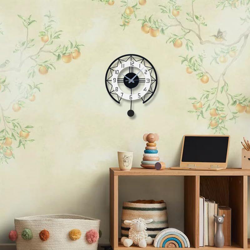 Wall Clock for Home, Office, Living Room, Bedroom, Kids Room & Kitchen | Big Stylish Latest Home Decor | (34 X 40 CM) | Black Color (Battery Included)