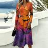 Women's Halloween Printed Long Sleeve V-Neck Dress with Pockets for Casual Everyday Wear