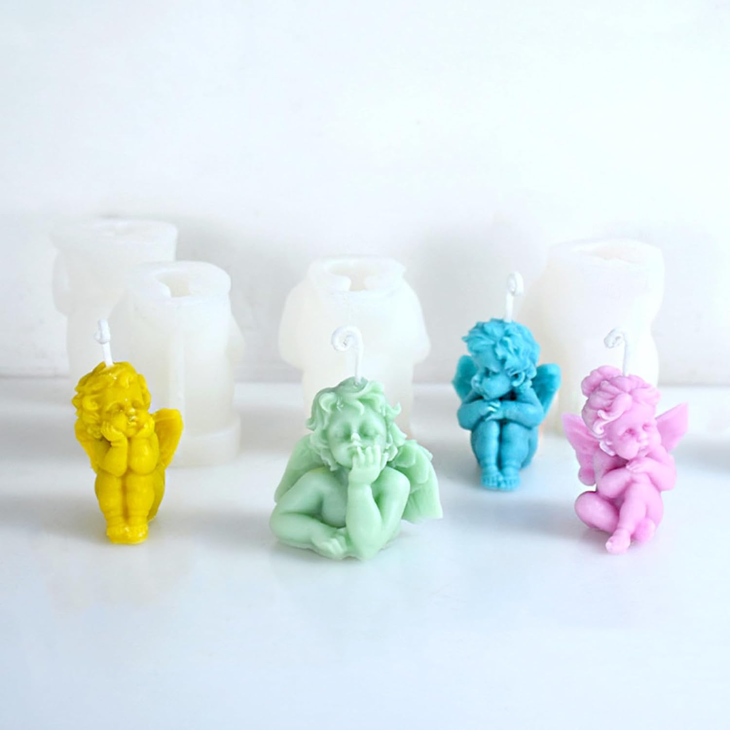5Pcs 3D Angel Silicone Molds Mini Angel Candle Soap Mold Cherubs Epoxy Resin Mold Silicone Angel Mold for Chocolate, Candy, Cake Decor, Soy Wax