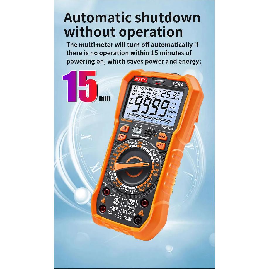 NJTY Digital Multimeter 9999 Counts Multimetro AC/DC Leakage Current Tester 100mF Capacitance Professional Electrician Tools