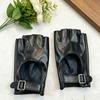 Black Punk Short PU Leather Half-Finger Gloves Women Men Hip-Hop Driving Motorcycle Cool mittens Hollow Out Fingerless Gloces