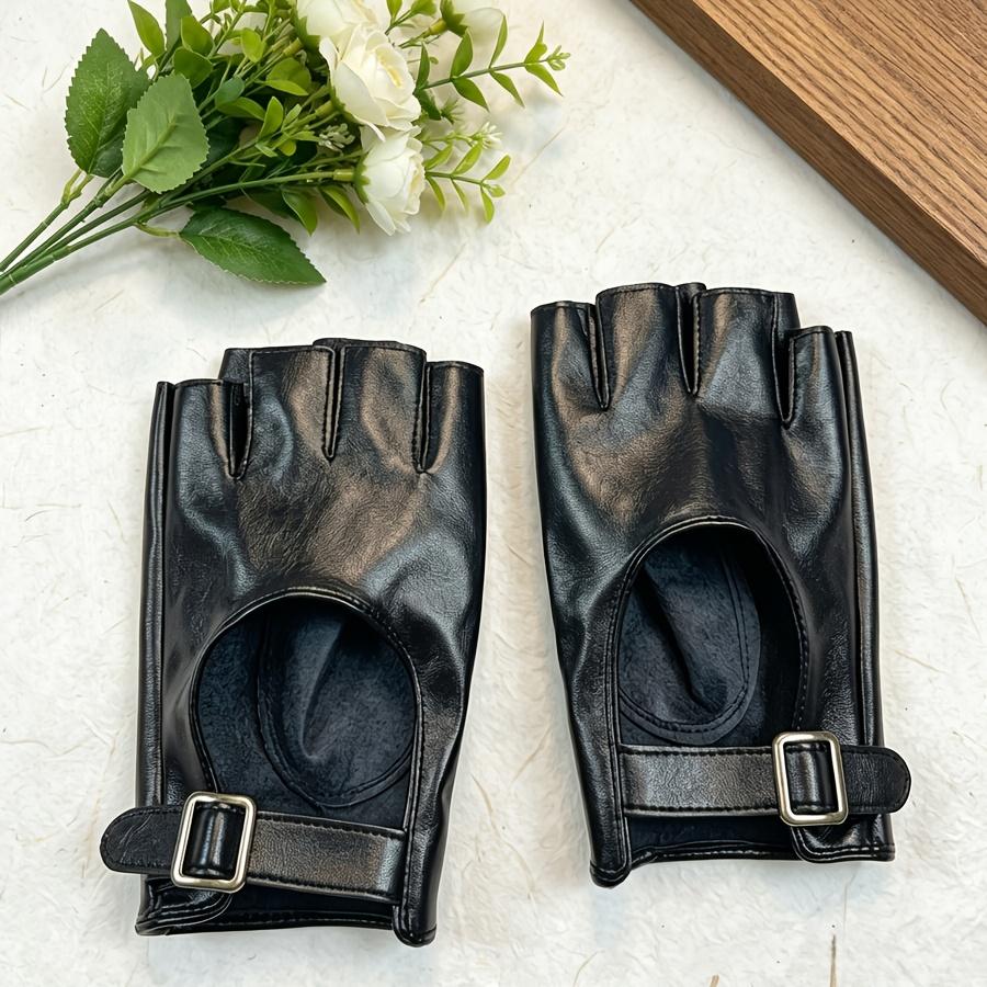 Black Punk Short PU Leather Half-Finger Gloves Women Men Hip-Hop Driving Motorcycle Cool mittens Hollow Out Fingerless Gloces