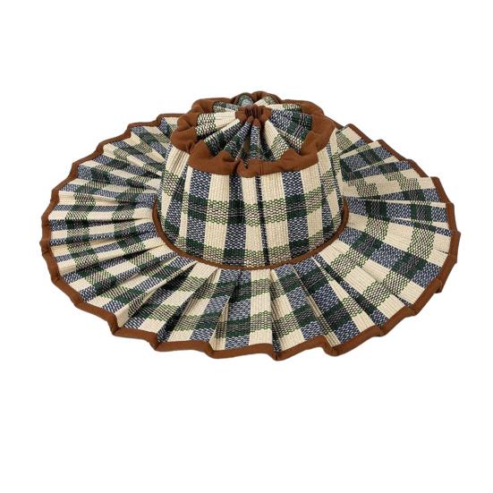 Women Straw Hat Plaid Print Summer Foldable Hat Wide Brim UV Protection Lightweight Breathable Beach Sun Hat