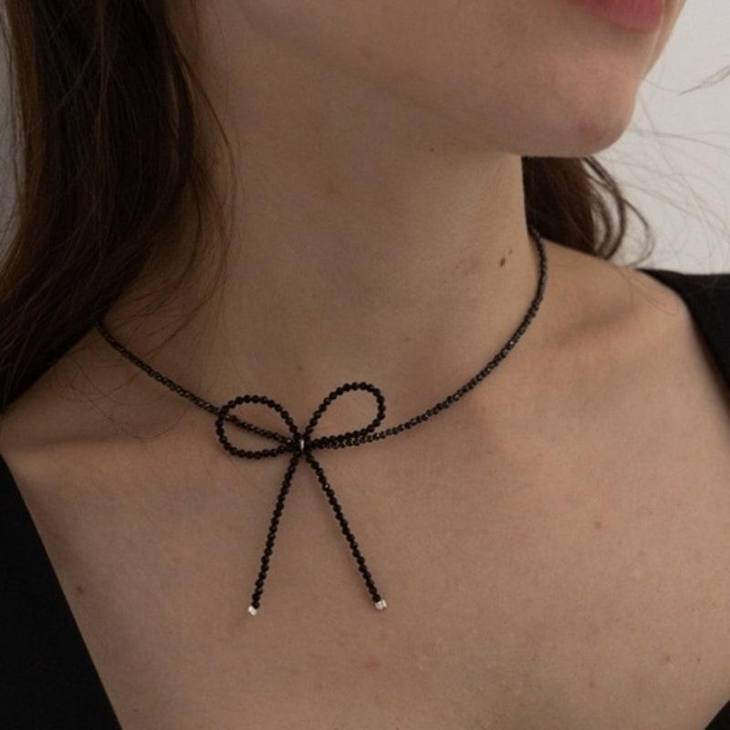 BEFORE MOONRISE [Silver 925] Ribbon Onyx Necklace SN216